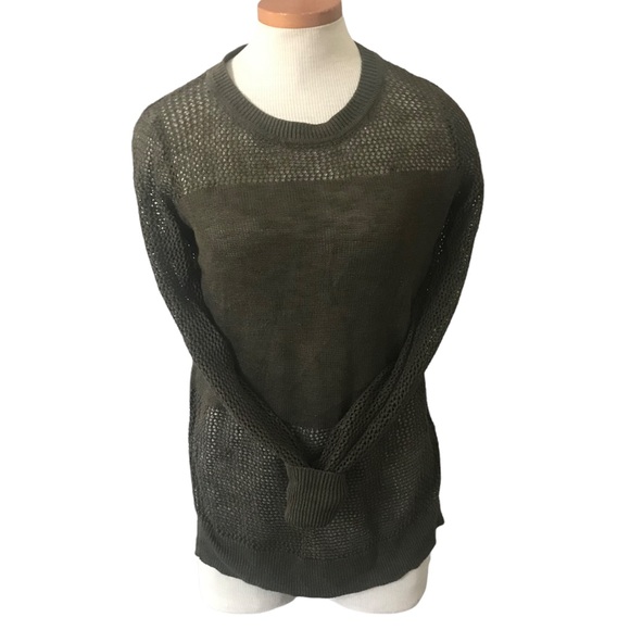 BANANA REPUBLIC Olive Green Loose Knit Linen Sweater with Side Slits - Picture 12 of 12